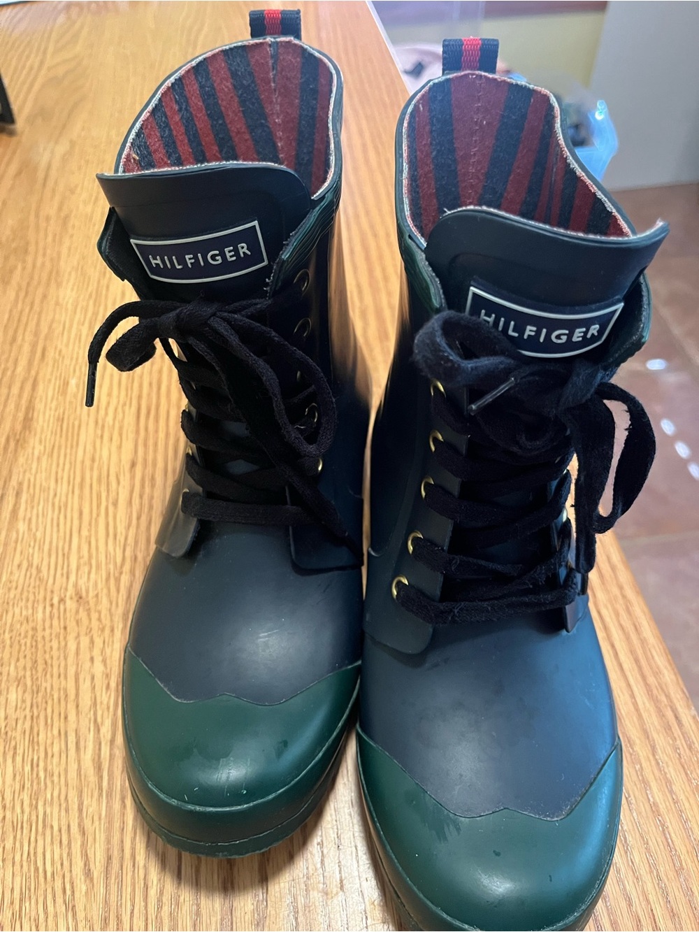 Tommy Hilfiger Renegade Ankle Rain Booties Blue/Green Size 7 Woman’s